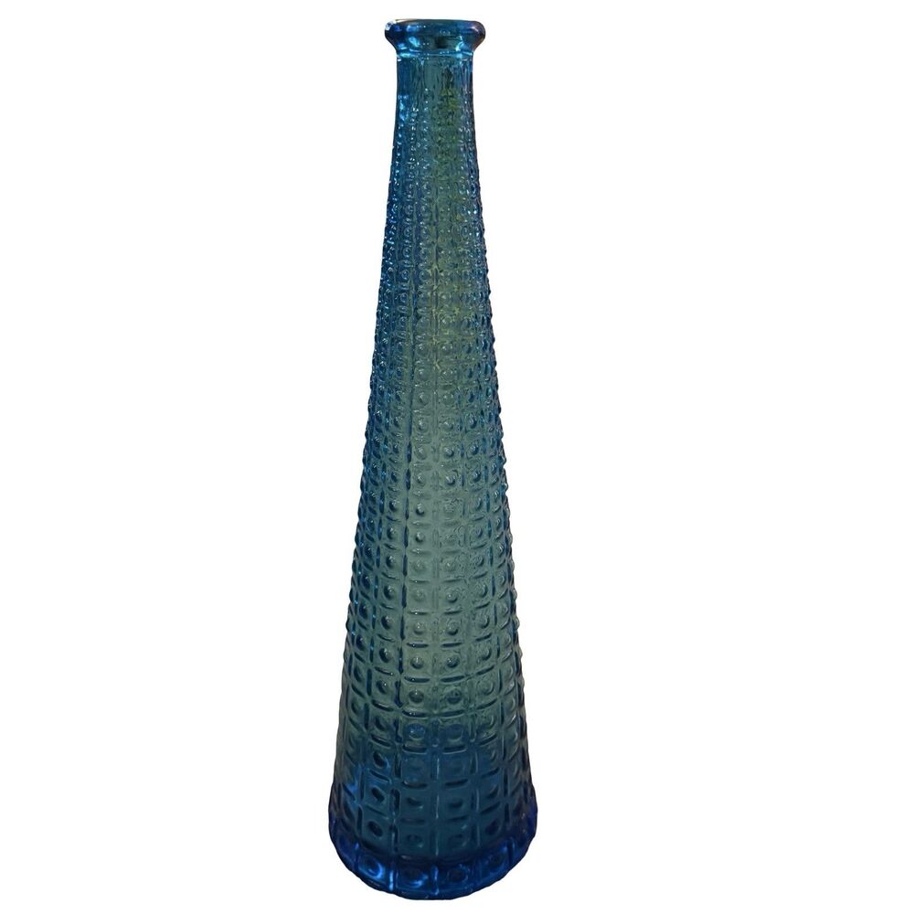 Italian Empoli‎ glass mid-century Aztec Aqua Turquoise Genie Bottle decanter 15”